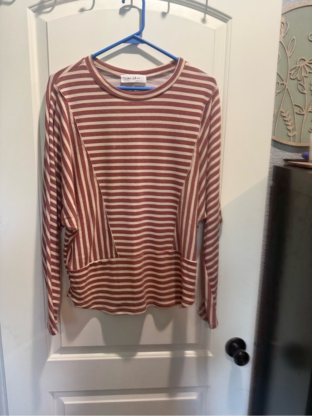 Striped Long-Sleeve Blouse in Rust & Cream — Women's Casual Top
